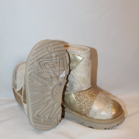 NEW UGG LEATHER PATCHWORK BOOTS TODDLER GIRLS GOLD 7 - Picture 6 of 6